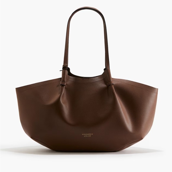 H&M brown large tote shoulder bag faux leather shopper bag with mini pouch - Picture 4 of 7